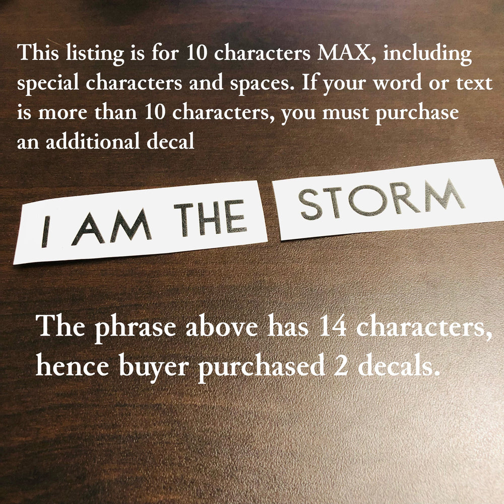 Quantity guide for a 14-character I am the Storm decal